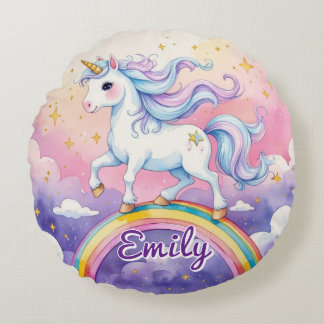 Unicorn on Rainbow編集可能な名前ラウンドピロー ラウンドクッション