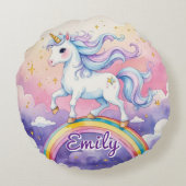Unicorn on Rainbow編集可能な名前ラウンドピロー ラウンドクッション (裏面)