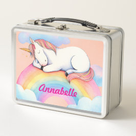 Unicorn on Rainbow Clouds, Girls, Personalized  メタルランチボックス
