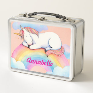 Unicorn on Rainbow Clouds, Girls, Personalized  メタルランチボックス