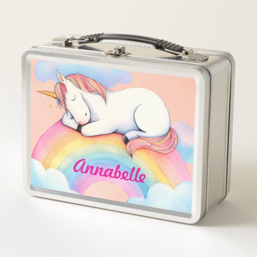 Unicorn on Rainbow Clouds, Girls, Personalized  メタルランチボックス (正面)