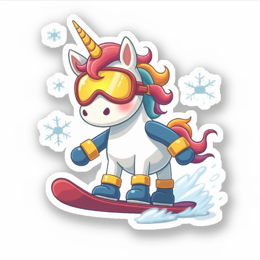Unicorn on Snowboard - Funny Ski and Wintersports  シール (正面)