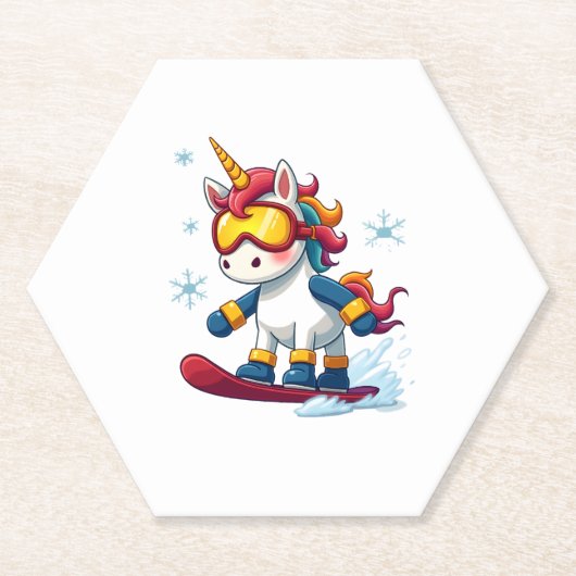 Unicorn on Snowboard - Funny Ski and Wintersports  ペーパーコースター (正面)