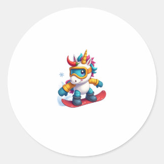 Unicorn on Snowboard - Funny Ski and Wintersports  ラウンドシール