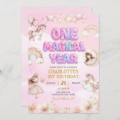 Unicorn One Magical year First Birthday 招待状 (正面/裏面)