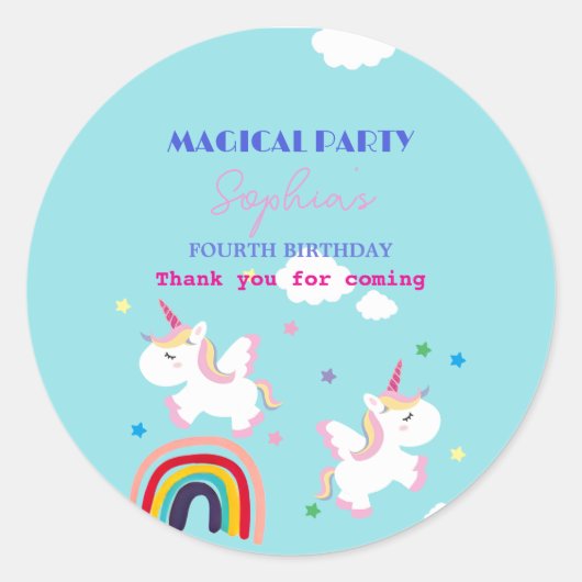 Unicorn Party Thank You Sticker ラウンドシール (正面)