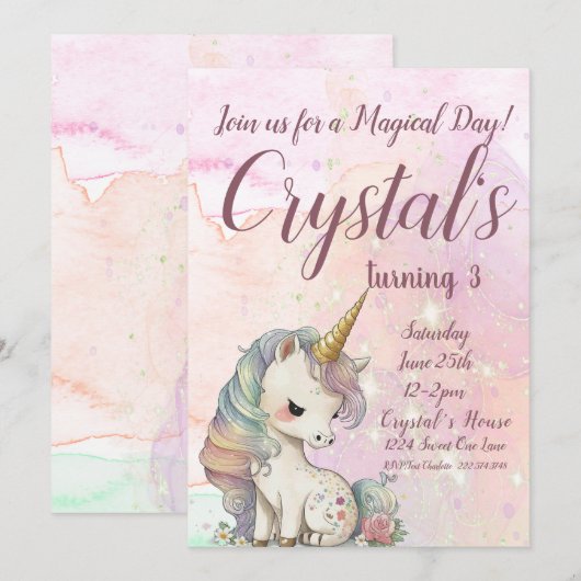 Unicorn Party, Unicorn 3rd Birthday            招待状 (正面/裏面)