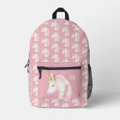 Unicorn pattern pink cute initials プリントバックパック (正面)