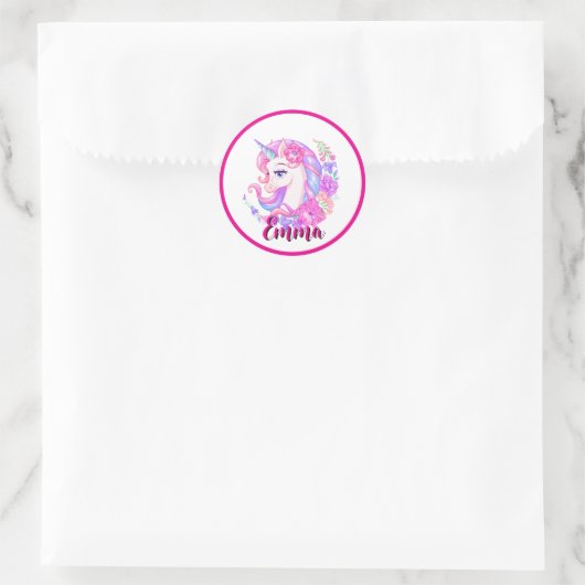 unicorn & personalize your name ラウンドシール (バッグ)