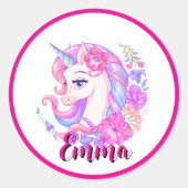 unicorn & personalize your name ラウンドシール (正面)