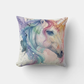 Unicorn Pillow: watercolor in vivid colors クッション
