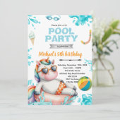 Unicorn Pool Party Birthday Invitation 招待状 (スタンド正面)