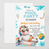 Unicorn Pool Party Birthday Invitation 招待状 (正面/裏面)