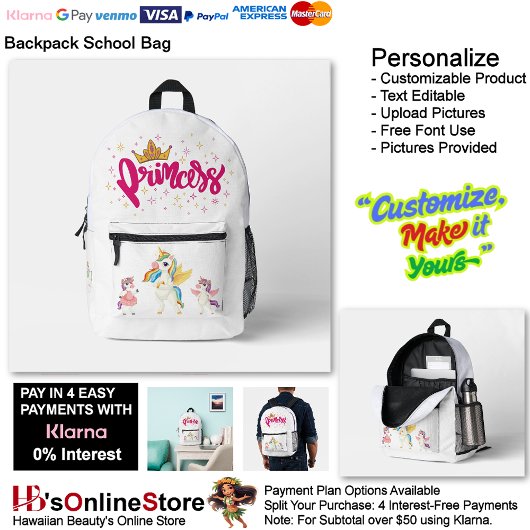 Unicorn Princess Dreamy Fantasy School Supplies 15 プリントバックパック