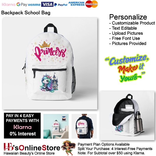 Unicorn Princess Dreamy Fantasy School Supplies 16 プリントバックパック