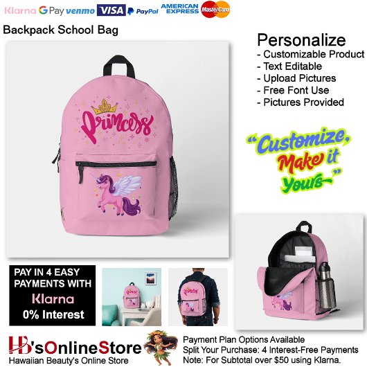 Unicorn Princess Dreamy Fantasy School Supplies 19 プリントバックパック