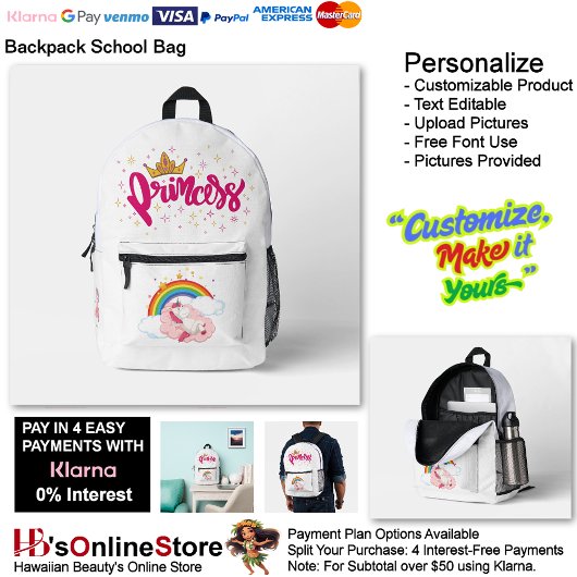 Unicorn Princess Dreamy Fantasy School Supplies 8 プリントバックパック