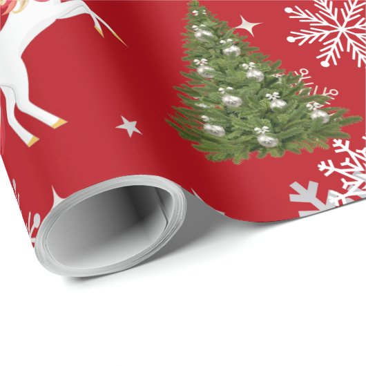Unicorn Pulling Santa's Sleigh Snow Personalized  ラッピングペーパー (ロールコーナー)