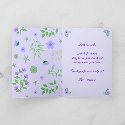 Unicorn Purple パーソナライズされた Baby Showerありがとう サンキューカード (内部)