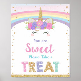 Unicorn RainbowあなたはSweet Take a Treat Sign ポスター