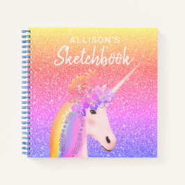 Unicorn RainbowグリッターSketchbook名スクリプト ノートブック