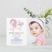 Unicorn Rainbow誕生日招待状と写真 招待状 (スタンド正面)