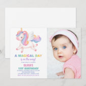Unicorn Rainbow誕生日招待状と写真 招待状 (正面/裏面)
