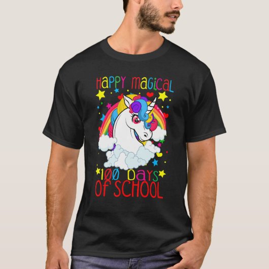 Unicorn Rainbow 100th Days Happy Magical 100 Days  Tシャツ (正面)