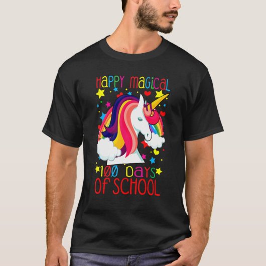 Unicorn Rainbow 100th Days Happy Magical 100 Days  Tシャツ (正面)