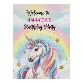 Unicorn Rainbow 1st Birthday Party Welcome Poster ポスター