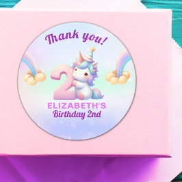 Unicorn Rainbow 2nd Birthday Party Decoration ラウンドシール