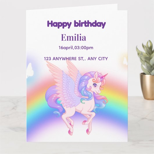 Unicorn Rainbow Birthday Invitation  カード (小さな植物)