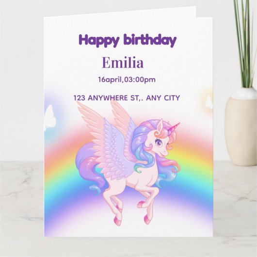 Unicorn Rainbow Birthday Invitation  カード (正面)