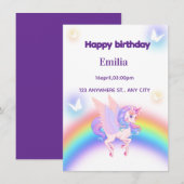 Unicorn Rainbow Birthday Invitation  招待状 (正面/裏面)