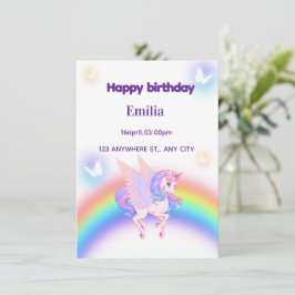 Unicorn Rainbow Birthday Invitation  招待状