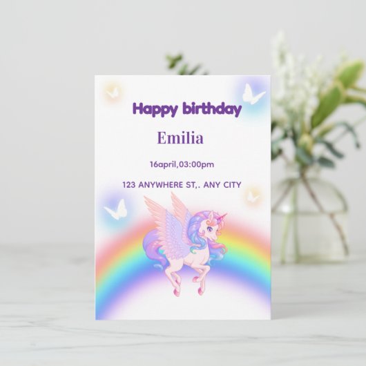 Unicorn Rainbow Birthday Invitation  招待状 (スタンド正面)