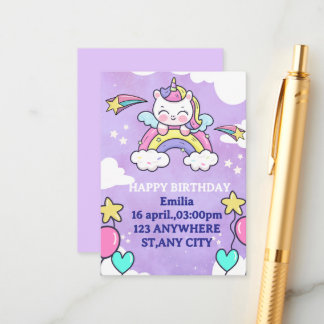 Unicorn Rainbow Birthday Invitation Enclosure Card エンクロージャーカード