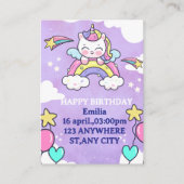 Unicorn Rainbow Birthday Invitation Enclosure Card エンクロージャーカード (正面)