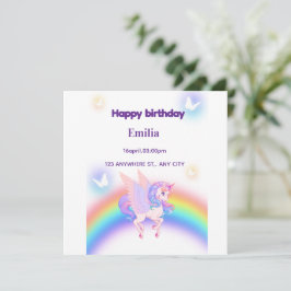 Unicorn Rainbow Birthday Invitation  Flat Card