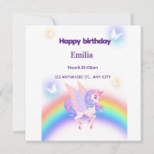 Unicorn Rainbow Birthday Invitation  Flat Card (正面)