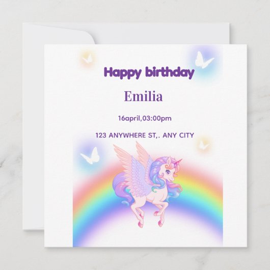 Unicorn Rainbow Birthday Invitation  Flat Card (正面)