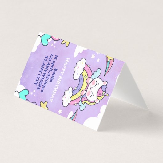 Unicorn Rainbow Birthday Invitation Folded Card (正面)