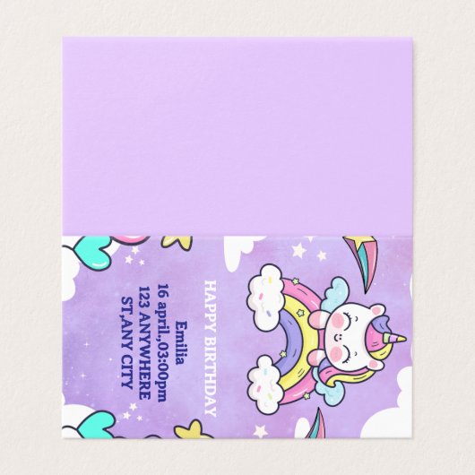 Unicorn Rainbow Birthday Invitation Folded Card (外部フラット)