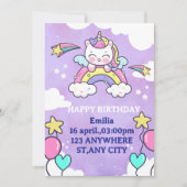 Unicorn Rainbow Birthday Invitation Invitation 招待状 (正面)