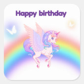 Unicorn Rainbow Birthday Invitation Sticker スクエアシール (正面)