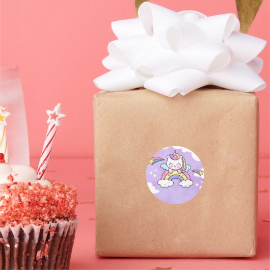 Unicorn Rainbow Birthday Invitation Sticker ラウンドシール (パーティー)