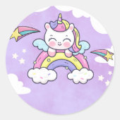 Unicorn Rainbow Birthday Invitation Sticker ラウンドシール (正面)