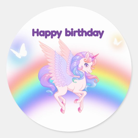 Unicorn Rainbow Birthday Invitation  Sticker ラウンドシール (正面)