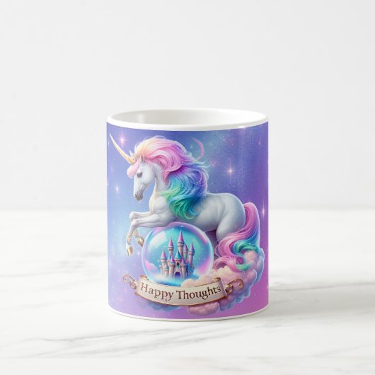 Unicorn Rainbow Castle Mug – Happy Thoughts Gift モーフィングマグカップ (中央)