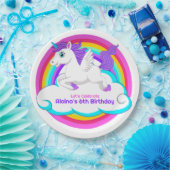 Unicorn Rainbow Clouds Stars Bounce House Gift ペーパープレート (パーティー)
